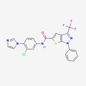 molecular formula C22H13ClF3N5OS B4371176 N-[3-chloro-4-(1H-imidazol-1-yl)phenyl]-1-phenyl-3-(trifluoromethyl)-1H-thieno[2,3-c]pyrazole-5-carboxamide 