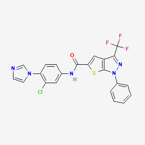 molecular formula C22H13ClF3N5OS B4371176 N~5~-[3-CHLORO-4-(1H-IMIDAZOL-1-YL)PHENYL]-1-PHENYL-3-(TRIFLUOROMETHYL)-1H-THIENO[2,3-C]PYRAZOLE-5-CARBOXAMIDE 