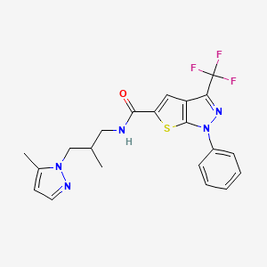 molecular formula C21H20F3N5OS B4371184 N-[2-methyl-3-(5-methyl-1H-pyrazol-1-yl)propyl]-1-phenyl-3-(trifluoromethyl)-1H-thieno[2,3-c]pyrazole-5-carboxamide 