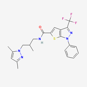 molecular formula C22H22F3N5OS B4371189 N-[3-(3,5-dimethyl-1H-pyrazol-1-yl)-2-methylpropyl]-1-phenyl-3-(trifluoromethyl)-1H-thieno[2,3-c]pyrazole-5-carboxamide 