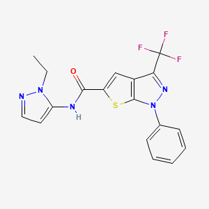 molecular formula C18H14F3N5OS B4371193 N-(1-ethyl-1H-pyrazol-5-yl)-1-phenyl-3-(trifluoromethyl)-1H-thieno[2,3-c]pyrazole-5-carboxamide 