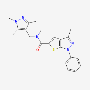 molecular formula C21H23N5OS B4371206 N,3-dimethyl-1-phenyl-N-[(1,3,5-trimethyl-1H-pyrazol-4-yl)methyl]-1H-thieno[2,3-c]pyrazole-5-carboxamide 
