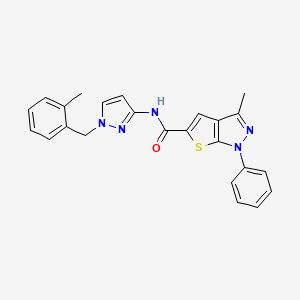 molecular formula C24H21N5OS B4371215 3-methyl-N-[1-(2-methylbenzyl)-1H-pyrazol-3-yl]-1-phenyl-1H-thieno[2,3-c]pyrazole-5-carboxamide 