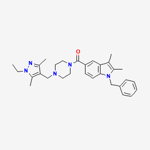 molecular formula C30H37N5O B4371238 1-benzyl-5-({4-[(1-ethyl-3,5-dimethyl-1H-pyrazol-4-yl)methyl]-1-piperazinyl}carbonyl)-2,3-dimethyl-1H-indole 