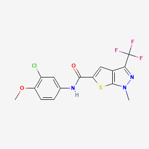 N-(3-chloro-4-methoxyphenyl)-1-methyl-3-(trifluoromethyl)-1H-thieno[2,3-c]pyrazole-5-carboxamide
