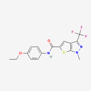 molecular formula C16H14F3N3O2S B4371300 N-(4-ethoxyphenyl)-1-methyl-3-(trifluoromethyl)-1H-thieno[2,3-c]pyrazole-5-carboxamide 