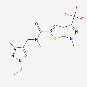molecular formula C16H18F3N5OS B4371307 N-[(1-ethyl-3-methyl-1H-pyrazol-4-yl)methyl]-N,1-dimethyl-3-(trifluoromethyl)-1H-thieno[2,3-c]pyrazole-5-carboxamide 