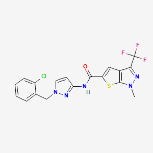 molecular formula C18H13ClF3N5OS B4371316 N-[1-(2-chlorobenzyl)-1H-pyrazol-3-yl]-1-methyl-3-(trifluoromethyl)-1H-thieno[2,3-c]pyrazole-5-carboxamide 