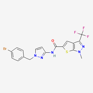 molecular formula C18H13BrF3N5OS B4371371 N-[1-(4-bromobenzyl)-1H-pyrazol-3-yl]-1-methyl-3-(trifluoromethyl)-1H-thieno[2,3-c]pyrazole-5-carboxamide 