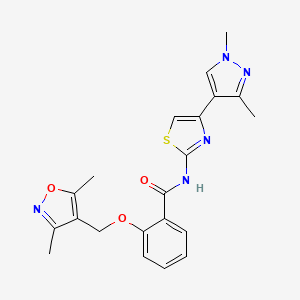molecular formula C21H21N5O3S B4371445 2-[(3,5-dimethyl-4-isoxazolyl)methoxy]-N-[4-(1,3-dimethyl-1H-pyrazol-4-yl)-1,3-thiazol-2-yl]benzamide 