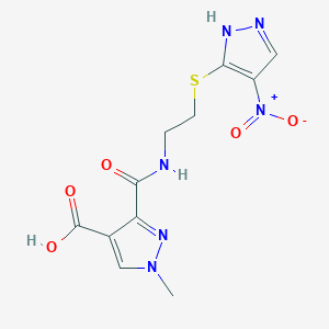 molecular formula C11H12N6O5S B4371475 1-methyl-3-[({2-[(4-nitro-1H-pyrazol-5-yl)thio]ethyl}amino)carbonyl]-1H-pyrazole-4-carboxylic acid 