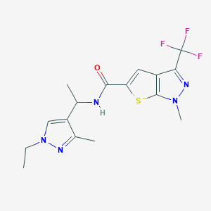 molecular formula C16H18F3N5OS B4371563 N-[1-(1-ethyl-3-methyl-1H-pyrazol-4-yl)ethyl]-1-methyl-3-(trifluoromethyl)-1H-thieno[2,3-c]pyrazole-5-carboxamide 