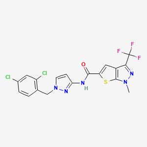 molecular formula C18H12Cl2F3N5OS B4371584 N-[1-(2,4-dichlorobenzyl)-1H-pyrazol-3-yl]-1-methyl-3-(trifluoromethyl)-1H-thieno[2,3-c]pyrazole-5-carboxamide 