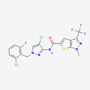 molecular formula C18H11Cl2F4N5OS B4371606 N~5~-[4-CHLORO-1-(2-CHLORO-6-FLUOROBENZYL)-1H-PYRAZOL-3-YL]-1-METHYL-3-(TRIFLUOROMETHYL)-1H-THIENO[2,3-C]PYRAZOLE-5-CARBOXAMIDE 