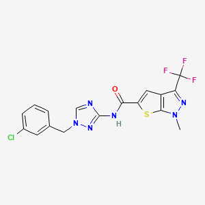 molecular formula C17H12ClF3N6OS B4371712 N~5~-[1-(3-CHLOROBENZYL)-1H-1,2,4-TRIAZOL-3-YL]-1-METHYL-3-(TRIFLUOROMETHYL)-1H-THIENO[2,3-C]PYRAZOLE-5-CARBOXAMIDE 