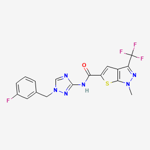 molecular formula C17H12F4N6OS B4371729 N~5~-[1-(3-FLUOROBENZYL)-1H-1,2,4-TRIAZOL-3-YL]-1-METHYL-3-(TRIFLUOROMETHYL)-1H-THIENO[2,3-C]PYRAZOLE-5-CARBOXAMIDE 