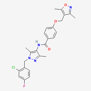 molecular formula C25H24ClFN4O3 B4371740 N~1~-[1-(2-CHLORO-4-FLUOROBENZYL)-3,5-DIMETHYL-1H-PYRAZOL-4-YL]-4-[(3,5-DIMETHYL-4-ISOXAZOLYL)METHOXY]BENZAMIDE 