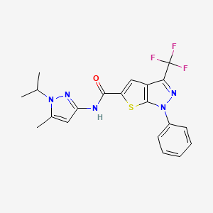 molecular formula C20H18F3N5OS B4372011 N~5~-(1-ISOPROPYL-5-METHYL-1H-PYRAZOL-3-YL)-1-PHENYL-3-(TRIFLUOROMETHYL)-1H-THIENO[2,3-C]PYRAZOLE-5-CARBOXAMIDE 