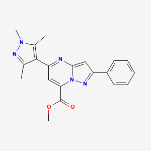 molecular formula C20H19N5O2 B4372016 methyl 2-phenyl-5-(1,3,5-trimethyl-1H-pyrazol-4-yl)pyrazolo[1,5-a]pyrimidine-7-carboxylate 