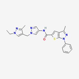 molecular formula C23H23N7OS B4372049 N~5~-{1-[(1-ETHYL-3-METHYL-1H-PYRAZOL-4-YL)METHYL]-1H-PYRAZOL-4-YL}-3-METHYL-1-PHENYL-1H-THIENO[2,3-C]PYRAZOLE-5-CARBOXAMIDE 