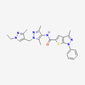 molecular formula C25H27N7OS B4372084 N~5~-{1-[(1-ETHYL-3-METHYL-1H-PYRAZOL-4-YL)METHYL]-3,5-DIMETHYL-1H-PYRAZOL-4-YL}-3-METHYL-1-PHENYL-1H-THIENO[2,3-C]PYRAZOLE-5-CARBOXAMIDE 