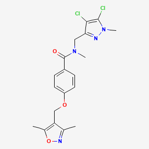 molecular formula C19H20Cl2N4O3 B4372115 N~1~-[(4,5-DICHLORO-1-METHYL-1H-PYRAZOL-3-YL)METHYL]-4-[(3,5-DIMETHYL-4-ISOXAZOLYL)METHOXY]-N~1~-METHYLBENZAMIDE 