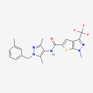 molecular formula C21H20F3N5OS B4372232 N~5~-[3,5-DIMETHYL-1-(3-METHYLBENZYL)-1H-PYRAZOL-4-YL]-1-METHYL-3-(TRIFLUOROMETHYL)-1H-THIENO[2,3-C]PYRAZOLE-5-CARBOXAMIDE 