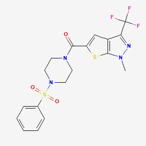 molecular formula C18H17F3N4O3S2 B4372280 [1-METHYL-3-(TRIFLUOROMETHYL)-1H-THIENO[2,3-C]PYRAZOL-5-YL][4-(PHENYLSULFONYL)PIPERAZINO]METHANONE 