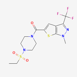 molecular formula C14H17F3N4O3S2 B4372288 [4-(ETHYLSULFONYL)PIPERAZINO][1-METHYL-3-(TRIFLUOROMETHYL)-1H-THIENO[2,3-C]PYRAZOL-5-YL]METHANONE 