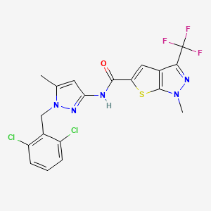 molecular formula C19H14Cl2F3N5OS B4372292 N-[1-(2,6-dichlorobenzyl)-5-methyl-1H-pyrazol-3-yl]-1-methyl-3-(trifluoromethyl)-1H-thieno[2,3-c]pyrazole-5-carboxamide CAS No. 1174886-55-5