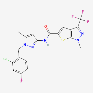 molecular formula C19H14ClF4N5OS B4372309 N~5~-[1-(2-CHLORO-4-FLUOROBENZYL)-5-METHYL-1H-PYRAZOL-3-YL]-1-METHYL-3-(TRIFLUOROMETHYL)-1H-THIENO[2,3-C]PYRAZOLE-5-CARBOXAMIDE 