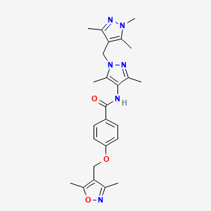 molecular formula C25H30N6O3 B4372424 4-[(3,5-DIMETHYL-4-ISOXAZOLYL)METHOXY]-N~1~-{3,5-DIMETHYL-1-[(1,3,5-TRIMETHYL-1H-PYRAZOL-4-YL)METHYL]-1H-PYRAZOL-4-YL}BENZAMIDE 