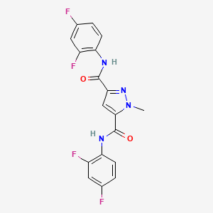 molecular formula C18H12F4N4O2 B4372500 N~3~,N~5~-BIS(2,4-DIFLUOROPHENYL)-1-METHYL-1H-PYRAZOLE-3,5-DICARBOXAMIDE 