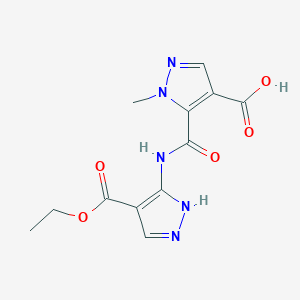 molecular formula C12H13N5O5 B4372534 5-({[4-(ethoxycarbonyl)-1H-pyrazol-5-yl]amino}carbonyl)-1-methyl-1H-pyrazole-4-carboxylic acid 