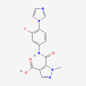 molecular formula C15H12FN5O3 B4372544 5-{[3-FLUORO-4-(1H-IMIDAZOL-1-YL)ANILINO]CARBONYL}-1-METHYL-1H-PYRAZOLE-4-CARBOXYLIC ACID 