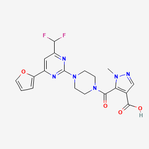 molecular formula C19H18F2N6O4 B4372725 5-({4-[4-(DIFLUOROMETHYL)-6-(2-FURYL)-2-PYRIMIDINYL]PIPERAZINO}CARBONYL)-1-METHYL-1H-PYRAZOLE-4-CARBOXYLIC ACID 