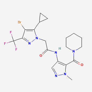 molecular formula C19H22BrF3N6O2 B4372780 2-[4-BROMO-5-CYCLOPROPYL-3-(TRIFLUOROMETHYL)-1H-PYRAZOL-1-YL]-N~1~-[1-METHYL-5-(PIPERIDINOCARBONYL)-1H-PYRAZOL-4-YL]ACETAMIDE 