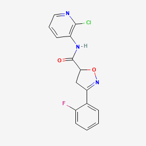 molecular formula C15H11ClFN3O2 B4372810 N-(2-chloropyridin-3-yl)-3-(2-fluorophenyl)-4,5-dihydro-1,2-oxazole-5-carboxamide 