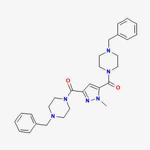 molecular formula C28H34N6O2 B4372820 (4-BENZYLPIPERAZINO){3-[(4-BENZYLPIPERAZINO)CARBONYL]-1-METHYL-1H-PYRAZOL-5-YL}METHANONE 