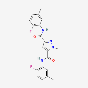 molecular formula C20H18F2N4O2 B4372867 N~3~,N~5~-BIS(2-FLUORO-5-METHYLPHENYL)-1-METHYL-1H-PYRAZOLE-3,5-DICARBOXAMIDE 