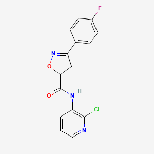 molecular formula C15H11ClFN3O2 B4372939 N-(2-chloropyridin-3-yl)-3-(4-fluorophenyl)-4,5-dihydro-1,2-oxazole-5-carboxamide 