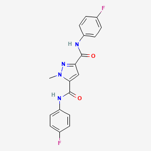 molecular formula C18H14F2N4O2 B4373037 N~3~,N~5~-BIS(4-FLUOROPHENYL)-1-METHYL-1H-PYRAZOLE-3,5-DICARBOXAMIDE 