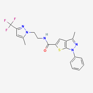 molecular formula C20H18F3N5OS B4373204 3-METHYL-N~5~-{2-[5-METHYL-3-(TRIFLUOROMETHYL)-1H-PYRAZOL-1-YL]ETHYL}-1-PHENYL-1H-THIENO[2,3-C]PYRAZOLE-5-CARBOXAMIDE 