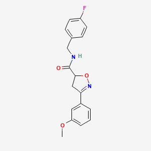 molecular formula C18H17FN2O3 B4373231 N-[(4-fluorophenyl)methyl]-3-(3-methoxyphenyl)-4,5-dihydro-1,2-oxazole-5-carboxamide 