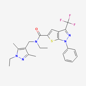 molecular formula C23H24F3N5OS B4373383 N~5~-ETHYL-N~5~-[(1-ETHYL-3,5-DIMETHYL-1H-PYRAZOL-4-YL)METHYL]-1-PHENYL-3-(TRIFLUOROMETHYL)-1H-THIENO[2,3-C]PYRAZOLE-5-CARBOXAMIDE 