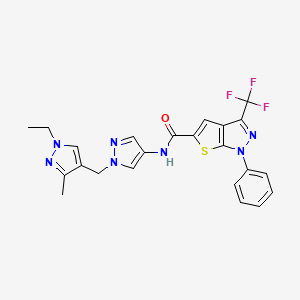 molecular formula C23H20F3N7OS B4373391 N~5~-{1-[(1-ETHYL-3-METHYL-1H-PYRAZOL-4-YL)METHYL]-1H-PYRAZOL-4-YL}-1-PHENYL-3-(TRIFLUOROMETHYL)-1H-THIENO[2,3-C]PYRAZOLE-5-CARBOXAMIDE 