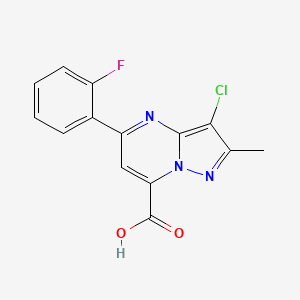 molecular formula C14H9ClFN3O2 B4373424 3-chloro-5-(2-fluorophenyl)-2-methylpyrazolo[1,5-a]pyrimidine-7-carboxylic acid 