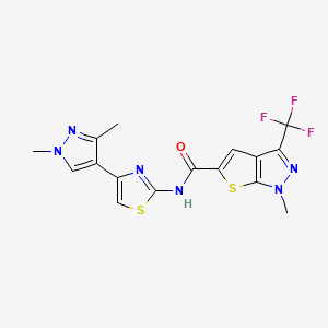 molecular formula C16H13F3N6OS2 B4373477 N~5~-[4-(1,3-DIMETHYL-1H-PYRAZOL-4-YL)-1,3-THIAZOL-2-YL]-1-METHYL-3-(TRIFLUOROMETHYL)-1H-THIENO[2,3-C]PYRAZOLE-5-CARBOXAMIDE 