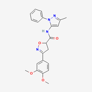 molecular formula C22H22N4O4 B4373534 3-(3,4-dimethoxyphenyl)-N-(3-methyl-1-phenyl-1H-pyrazol-5-yl)-4,5-dihydro-5-isoxazolecarboxamide 