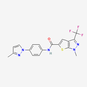 molecular formula C18H14F3N5OS B4373581 1-METHYL-N~5~-[4-(3-METHYL-1H-PYRAZOL-1-YL)PHENYL]-3-(TRIFLUOROMETHYL)-1H-THIENO[2,3-C]PYRAZOLE-5-CARBOXAMIDE 